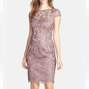 Adrianna Papell Purple Lace Sheath Dress Womens 4 Cap Sleeve Formal Lined Classy